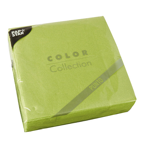 A sealed pack of 30 PAPSTAR napkins, 2-ply "PUNTO" (38 x 38 cm, 1/4 fold) from PAPSTAR GmbH, with dot pattern and packaged in transparent foil.