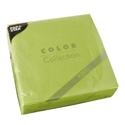 A sealed pack of 30 PAPSTAR napkins, 2-ply "PUNTO" (38 x 38 cm, 1/4 fold) from PAPSTAR GmbH, with dot pattern and packaged in transparent foil.