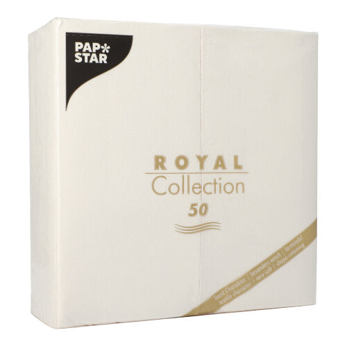 The ROYAL Collection from PAPSTAR GmbH includes 50 white paper napkins (40x40 cm, 1/8-fold), which are ideal for a stylishly set table with their simple, elegant design.