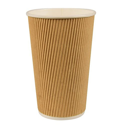 A PAPSTAR GmbH Ripple Wall paper cup (Ø 9 cm, 13.7 cm high) with a brown, ribbed exterior and white rim/interior stands upright against a white background.
