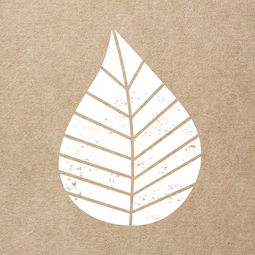 A white leaf with leaf veins appears in the center on a brown, textured background, reflecting the natural look of PAPSTAR 20 napkins, 33 cm x 33 cm, 3-ply, from PAPSTAR GmbH. The leaf graphic has a slight distressed effect.