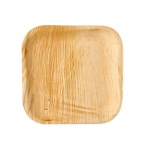 The PAPSTAR 6 plate “pure” square made of palm leaf from PAPSTAR GmbH is an eco-friendly disposable plate with visible grain and rounded corners, presented on a white background.