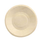 A round, unfinished PAPSTAR 50-piece finger food tray made of wood "pure" by PAPSTAR GmbH with a recess, viewed from above on a white background - ideal for sustainable presentations and eco-friendly disposable tableware solutions.