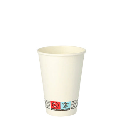 A simple white Starpak "To Go" paper cup (0.18 l, Ø 7 cm, 9.2 cm) with a warning notice at the bottom edge is depicted on a white background. The package contains 50 cups.