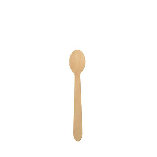 A PAPSTAR wooden coffee spoon "pure", 11 cm, eco-friendly from PAPSTAR GmbH with a round bowl and straight handle lies centrally on a white background.