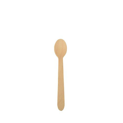 A PAPSTAR wooden coffee spoon "pure", 11 cm, eco-friendly from PAPSTAR GmbH with a round bowl and straight handle lies centrally on a white background.