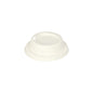 The white, eco-friendly PAPSTAR 50 dome lid made of sugarcane "pure" (round, 2.5 cm height) from PAPSTAR GmbH features a recessed center and two small openings on a plain white background.