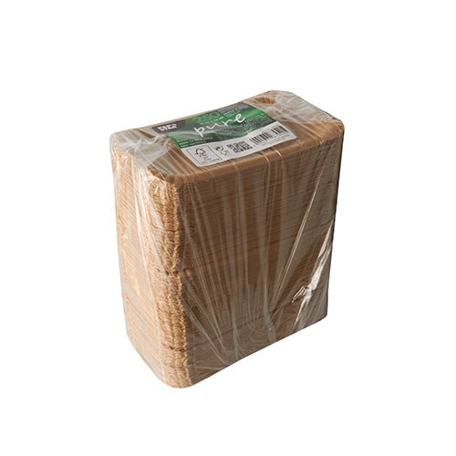 A stack of PAPSTAR GmbH 250 plates, "pure" cardboard rectangular white disposable plates is packed in clear plastic with a green-white label. They are environmentally friendly and perfect for conscious gatherings and stand on a plain white background.