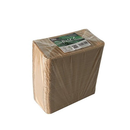 A stack of PAPSTAR 250 "pure" white, rectangular paper plates from PAPSTAR GmbH, neatly packed in clear plastic with green and white label - ideal for eco-friendly gatherings, combined with brown napkins or other sustainable tableware.