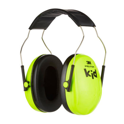 The 3M™ PELTOR™ earmuff for children from 3M Deutschland GmbH features neon green earmuffs with black ear cushions and a padded black headband, specifically developed for children's hearing protection.