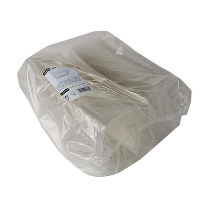 The Starpak 50 delicatessen and salad bowls with hinged lid, R-PET crystal clear oval, are delivered in a transparent, eco-friendly bag – perfect for sustainable serving of delicacies and salad dishes.