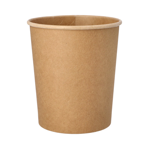 A brown PAPSTAR soup cup round (11.5 cm, 940 ml) made of eco-friendly cardboard stands against a white background. The cup from PAPSTAR GmbH has a smooth surface and a simple, cylindrical shape with a rounded rim.