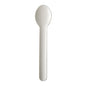 The PAPSTAR GmbH spoon made of paper "pure", 15.5 cm, white, in a box of 100 is an eco-friendly disposable spoon with a flat handle and rounded bowl - ideal for environmentally conscious users.