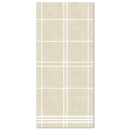 The PAPSTAR 50 napkins "ROYAL Collection" 1/6-fold 48x33 cm by PAPSTAR GmbH impress with their beige-white grid design and offer a woven look, inspired by the ROYAL Collection – ideal for enhancing any stylishly set table.