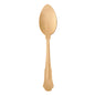 The PAPSTAR wooden spoon "pure" 19.5 cm in vintage design by PAPSTAR GmbH, with a rounded bowl and decorative handle, stands upright against a plain white background. Delivery is in a pack of 50 on a cardboard tray.
