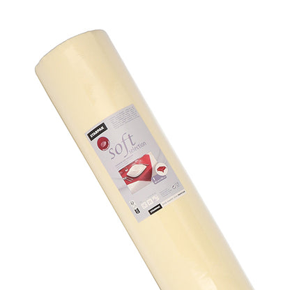 The Starpak tablecloth 'Soft Selection' is a cream-colored, fabric-like fleece tablecloth (40 m x 1.18 m), depicted rolled with a label featuring bedding motifs on a white background.