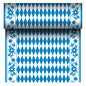 The PAPSTAR Airlaid table runner "Bayrisch Blau" (24 m x 40 cm) from PAPSTAR GmbH is a fabric-like table runner with a blue and white diamond center and a blue floral border. The roll reveals its repeating Bavarian pattern as it unrolls.