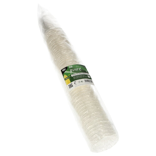A pack of 50 PAPSTAR GmbH cold drink cups PLA "pure" crystal clear disposable cups, biodegradable, individually and transparently packaged - ideal for cold drinks.