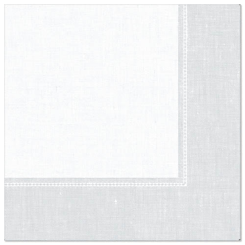 White, square napkin from the "ROYAL Collection" of PAPSTAR GmbH (40 x 40 cm, 1/4-fold), depicted on a plain white background, with a light gray border and subtle stitched edge pattern. Pack of 50 pieces.