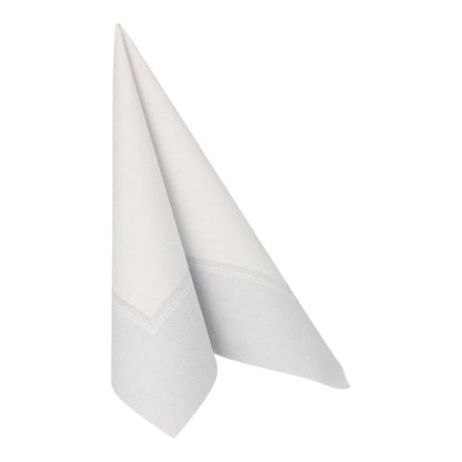 A single white napkin from the PAPSTAR 50 napkins "ROYAL Collection" 1/4-fold 40 x 40 cm from PAPSTAR GmbH stands neatly folded on a simple white surface.