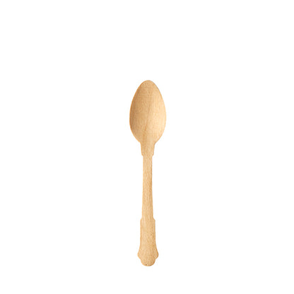 A single PAPSTAR coffee spoon wood "pure" (12 cm, natural, vintage design) by PAPSTAR GmbH is centered on a plain white background.