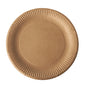 The PAPSTAR 50 plates, cardboard "pure" round - brown from PAPSTAR GmbH is an eco-friendly, biodegradable disposable plate with a slightly textured edge - perfect for sustainable products.