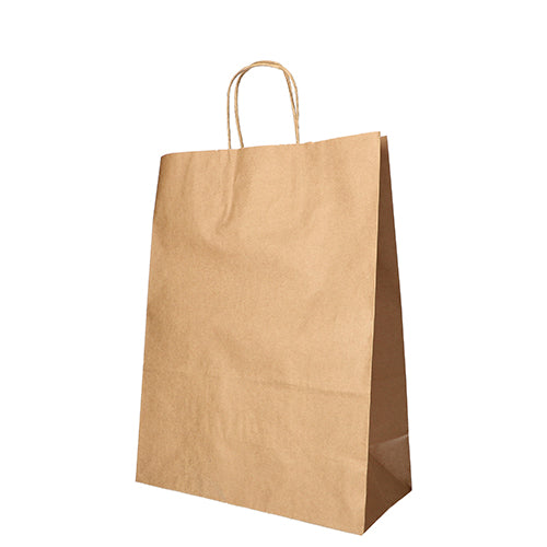 A PAPSTAR 25 paper carrier bags with twisted handles from the brand PAPSTAR GmbH stands upright against a white background.