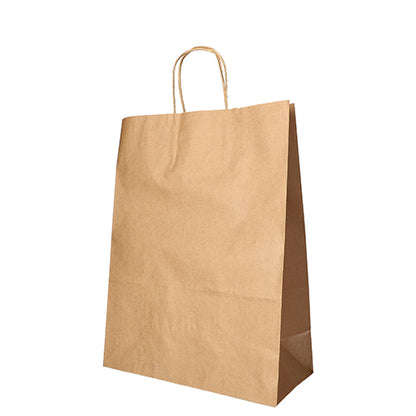 A PAPSTAR 25 paper carrier bags with twisted handles from the brand PAPSTAR GmbH stands upright against a white background.