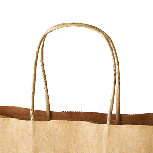Close-up of the upper part of a PAPSTAR 25 paper carrier bags with twisted handles from PAPSTAR GmbH, highlighting its eco-friendly design against a white background.