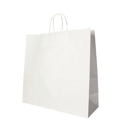 The PAPSTAR 25 carrier bags from PAPSTAR GmbH are simple white paper bags with a twisted handle, perfect as eco-friendly carrier bags for shopping or gifting.