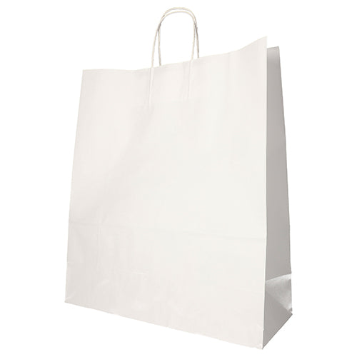The PAPSTAR 25 carrier bags from PAPSTAR GmbH are made from eco-friendly white paper and have a twisted handle. They stand upright against a white background.