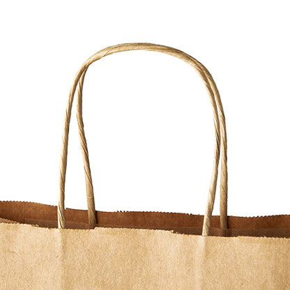 Close-up of the PAPSTAR 25 carrier bags from PAPSTAR GmbH. The twisted paper handles are visible against a white background. The eco-friendly design and the top edge of the brown paper bag are visible in the image.