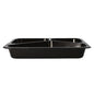 The Starpak 50 microwave dishes, PP are a black, rectangular food dish made of polypropylene with three compartments, shown in side view against a white background – perfect as reusable microwave dishes.