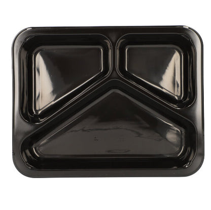 The Starpak 50 microwave dishes made of black PP have three compartments (two small, one large) and are ideal for reusable food storage.