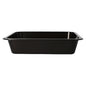 The Starpak 50 microwave dishes, PP, is a rectangular, black baking dish with slightly angled sides and a flat rim made of reusable polypropylene. Ideal for daily cooking and microwave use. Brand: Starpak. Depicted on a white background.