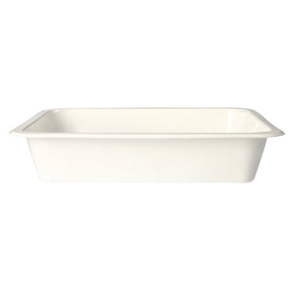 A rectangular, white Starpak 50 microwave dish made of PP with slightly flared sides and a smooth surface is depicted against a plain white background. The polypropylene dish is reusable and designed by Starpak.