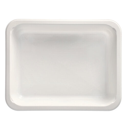 A rectangular, flat Starpak 50 microwave dish made of polypropylene with rounded corners is shown empty on a plain background. The reusable, white dish by Starpak has slightly raised edges.