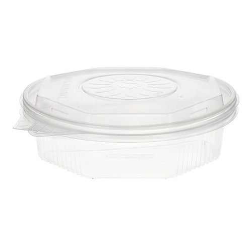 A Starpak 25 menu box with hinged lids, PP transparent, octagonal (5.9 x 21.5 x 21.5 cm) take-away container is depicted empty with the lid on against a white background.