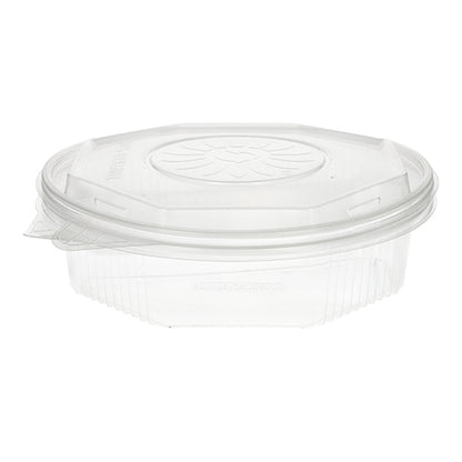 A Starpak 25 menu box with hinged lids, PP transparent, octagonal (5.9 x 21.5 x 21.5 cm) take-away container is depicted empty with the lid on against a white background.
