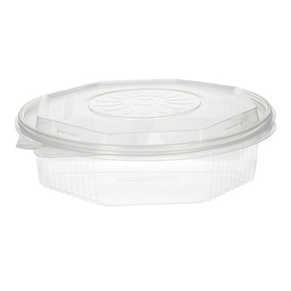 The Starpak 25 menu boxes are transparent, 8-sided take-away containers made of polypropylene with a hinged lid measuring 5.9 x 21.5 x 21.5 cm – ideal for food storage and depicted empty against a white background.