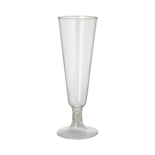 The clear PAPSTAR sparkling wine glasses PLA "pure" (Ø 5.5 cm, 16.5 cm high) of PAPSTAR GmbH are depicted upright against a white background, highlighting the elegant, eco-friendly design; available in a set of 6 in a folding box.