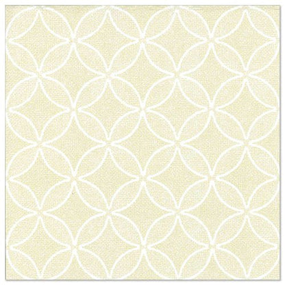 A square beige tile, inspired by PAPSTAR 50 napkins "ROYAL Collection" 1/4 fold 40 x 40 cm champagne from PAPSTAR GmbH, with white interlocking circle and oval patterns on a subtly textured background for a refined look.