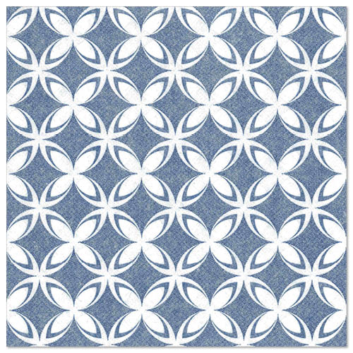 A repeating geometric pattern of white ovals forms flower-like patterns on blue, reminiscent of the 50 napkins "ROYAL Collection" (1/4-fold, 40x40 cm) from PAPSTAR GmbH, adding refined elegance to any set table.