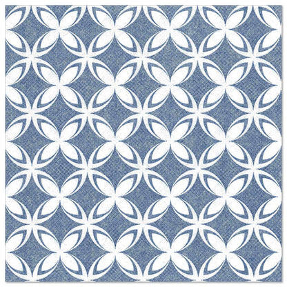 A repeating geometric pattern of white ovals forms flower-like patterns on blue, reminiscent of the 50 napkins "ROYAL Collection" (1/4-fold, 40x40 cm) from PAPSTAR GmbH, adding refined elegance to any set table.