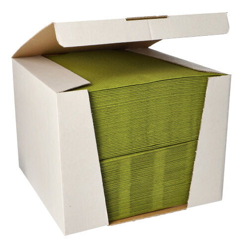 An opened box with 100 napkins of PAPSTAR GmbH "ROYAL Collection", 1/4-fold, 40 cm x 40 cm, with the top and front areas open to present the premium napkins.