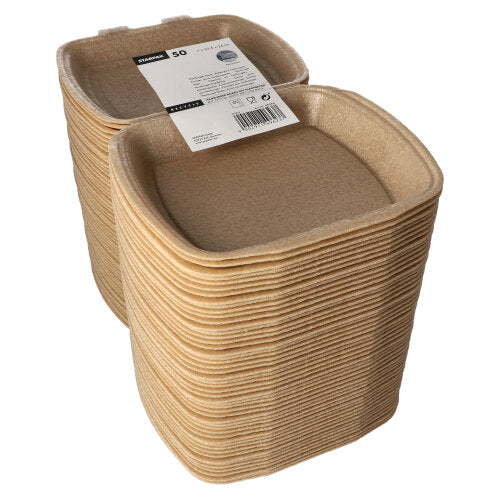 Starpak 50 menu boxes with hinged lid, beige, made of XPP (7 x 20.5 x 24 cm), practical for transporting food. The packaging shows a black and white label and contains 50 boxes.