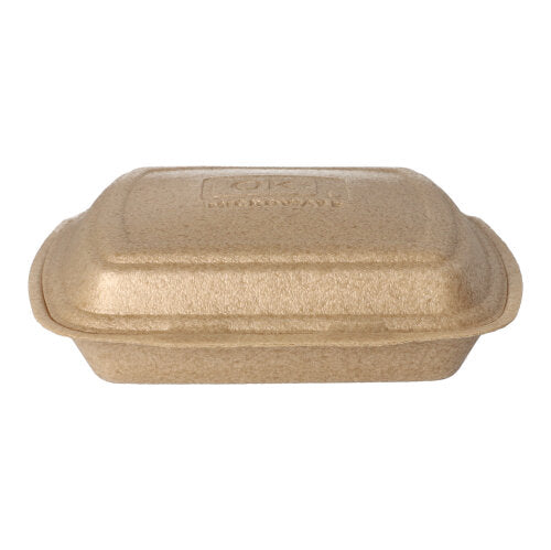 The Starpak 50 menu boxes with hinged lid made of XPP (7 x 20.5 x 24 cm, beige) allow for safe food transport and are shown in the image against a white background.