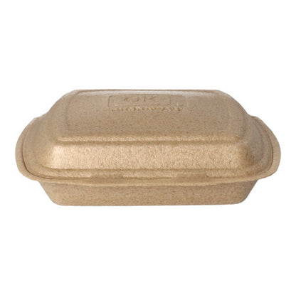 The Starpak 50 menu boxes with hinged lid made of XPP (7 x 20.5 x 24 cm, beige) allow for safe food transport and are shown in the image against a white background.