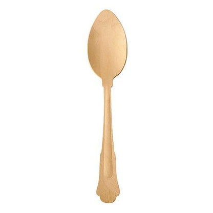 A set of six PAPSTAR "Pure" wooden spoons, 19.5 cm, in the vintage design of the PAPSTAR GmbH on a white background—an elegant, eco-friendly upgrade to traditional wooden spoons.