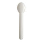 Against a white background, an eco-friendly, white PAPSTAR spoon made of paper "pure" (15.5 cm, 20 pieces) by PAPSTAR GmbH can be seen.